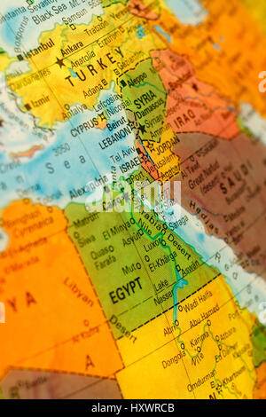 Mappa di Israele e Libano. Messa a fuoco selettiva Foto Stock