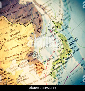 Mappa Giappone . Vintage close-up macro immagine della mappa giapponese . Messa a fuoco selettiva Foto Stock