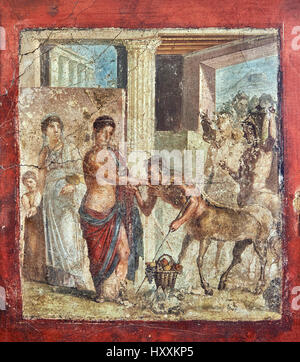 Affresco romano la pittura murale di Pirithous con Hippodamia a un matrimonio dove i centauri rapito le donne Lapith, Pompei , inv 9044, Museo di Napoli Foto Stock