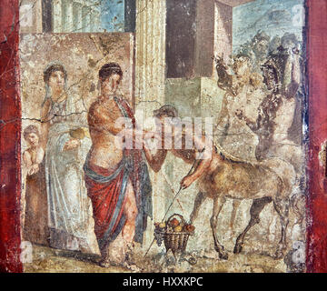 Affresco romano la pittura murale di Pirithous con Hippodamia a un matrimonio dove i centauri rapito le donne Lapith, Pompei , inv 9044, Museo di Napoli Foto Stock