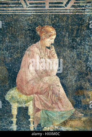 Dettaglio dell'affresco Romano la pittura murale di un pensiero femminile dalla Villa Arianna (Adriana), Stabiae Castellammare di Stabia () vicino a Pompei , inv 9097, Museo di Napoli Foto Stock