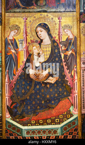 Pala gotica della Madonna e Bambino allattamento o Madonna Lactans, dall'officina di Llorenç, Saragozza, Museo Nazionale di Arte Catalana Foto Stock