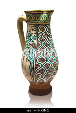 Medieval Caraffa in ceramica realizzati in Orvieto e Siena, Italia, alla fine del XIV secolo. Da Faience. inv 7394, il museo del Louvre di Parigi. Foto Stock