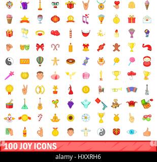 100 gioia set di icone, stile cartoon Illustrazione Vettoriale