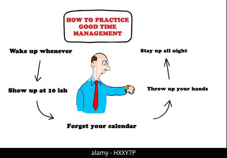 Illustrazione del fumetto alla cattiva gestione del tempo. Foto Stock
