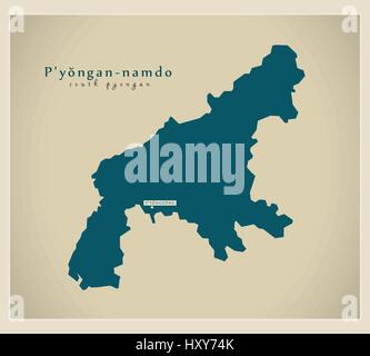 Mappa moderno - Sud Pyongan / Pyongan-namdo KP Illustrazione Vettoriale