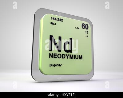 Il neodimio - ND - elemento chimico tavola periodica 3D render Foto Stock