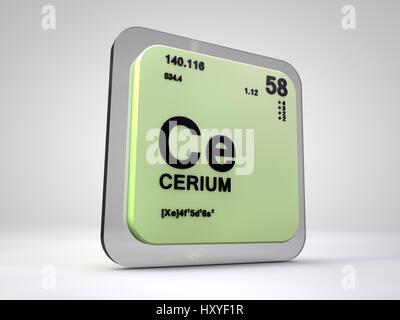 Il Cerio - Ce - elemento chimico tavola periodica 3D render Foto Stock