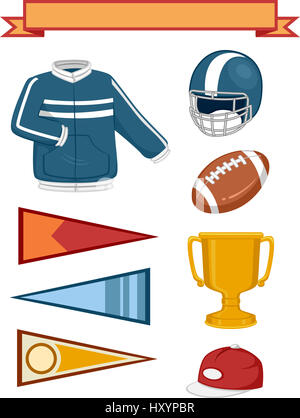 Illustrazione di elementi tipicamente associati con College Sports Foto Stock