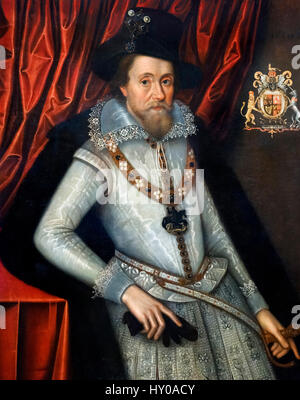 Re Giacomo I d'Inghilterra e VI di Scozia da John de Critz, olio su tela, 1610 Foto Stock