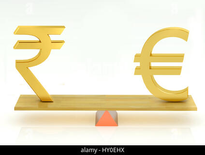 Bilanciamento, valuta euro e rupia indiana Foto Stock