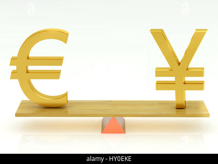 Bilanciamento, valuta euro e giapponese yuan Foto Stock