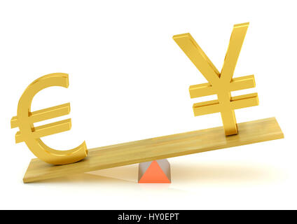 Bilanciamento, valuta euro e yen giapponese Foto Stock