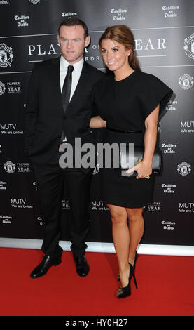 Wayne e Coleen Rooney arriva a Manchester United Old Trafford, per il Manchester United Player of the Year Awards Foto Stock