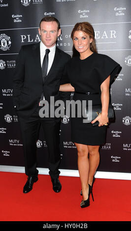 Wayne e Coleen Rooney arriva a Manchester United Old Trafford, per il Manchester United Player of the Year Awards Foto Stock