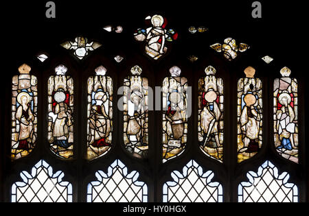 Medieval vetrate, di Santa Margherita di Antiochia Chiesa, Cley-next-il-Mare, Norfolk, Inghilterra, Regno Unito Foto Stock