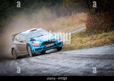 Mads Ostberg alla guida di una Ford Fiesta World Rally Car, Rally Galles GB 2016 Foto Stock