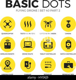 Flying drone icone piatto set di vettore Illustrazione Vettoriale