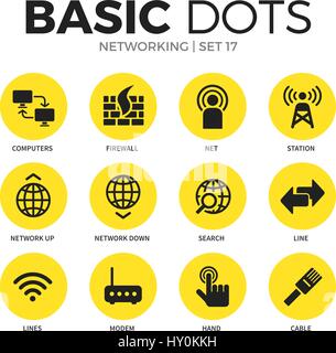 Piatto di networking icone set di vettore Illustrazione Vettoriale