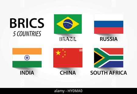 BRICS . associazione di 5 paesi ( Brasile , Russia , India , Cina , Sud Africa ) Illustrazione Vettoriale