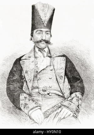 Naser al-Din Shah Qajar, 1831 - 1896, aka Nassereddin Shah Qajar. Re di Persia. Da L'Univers Illustre pubblicato 1867. Foto Stock