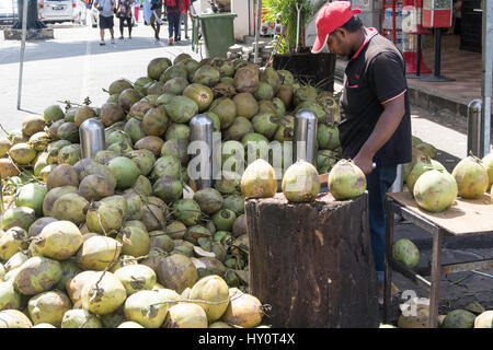 Venditore di cocco, Grotte Batu, Kuala Lumpur, Malesia Foto Stock