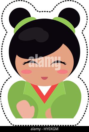 Ritratto kokeshi carattere ragazza Illustrazione Vettoriale