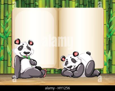 Modello di confine con due panda e bambù illustrazione dello sfondo Illustrazione Vettoriale