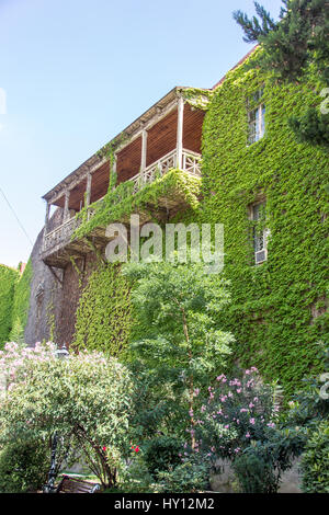 Vecchia casa , owergrown verde e marrone si apre a Tbilisi, Georgia Foto Stock