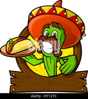 Cactus simpatico con un messicano Taco Illustrazione Vettoriale