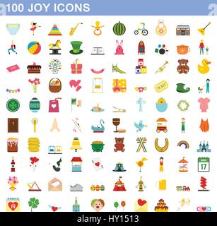 100 gioia set di icone di stile di Piana Illustrazione Vettoriale