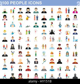 100 persone set di icone di stile di Piana Illustrazione Vettoriale