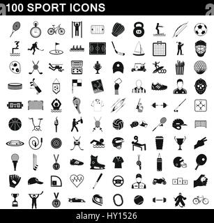 100 sport set di icone, stile semplice Illustrazione Vettoriale