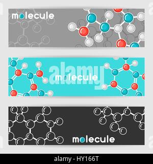 Striscioni con struttura molecolare. Le molecole di astratto in uno stile piatto Illustrazione Vettoriale