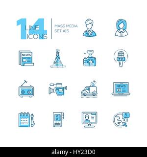 Mezzi di comunicazione di massa - moderna linea singolo set di icone Illustrazione Vettoriale