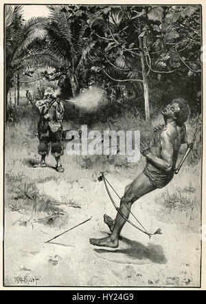 1910s incisione da Robinson Crusoe di Daniel Defoe: " Mi è stato poi costretto a sparare.' illustrato da Walter Paget. Foto Stock