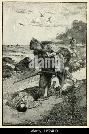 1910s incisione da Robinson Crusoe di Daniel Defoe: 'Ho fatto direttamente verso la povera vittima.' illustrato da Walter Paget. Foto Stock