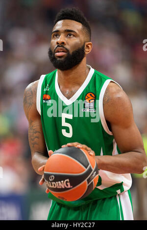 A Belgrado, in Serbia. Il 31 marzo, 2017. Keith Langford, #5 di Unics Kazan in azione durante il 2016/2017 Turkish Airlines Eurolega Regular Season Round 29 gioco tra Crvena Zvezda Belgrado MTS e Unics Kazan all Arena Kombank il 31 marzo 2017 a Belgrado in Serbia. © Nikola Krstic/Alamy Live News Foto Stock