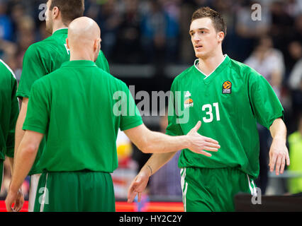 A Belgrado, in Serbia. Il 31 marzo, 2017. Danilo Andjusic, #31 di Unics Kazan in azione durante il 2016/2017 Turkish Airlines Eurolega Regular Season Round 29 gioco tra Crvena Zvezda Belgrado MTS e Unics Kazan all Arena Kombank il 31 marzo 2017 a Belgrado in Serbia. © Nikola Krstic/Alamy Live News Foto Stock