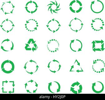 Cerchio verde frecce di pittogramma Aggiorna ricarica anello di rotazione il riciclaggio, segni-simbolo. set di vettore Illustrazione Vettoriale