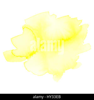 Abstract acquerello giallo blot su sfondo bianco Foto Stock