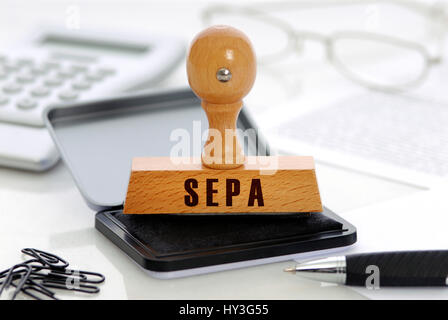 Timbro con l'etichetta SEPA, Stempel mit der Aufschrift SEPA Foto Stock