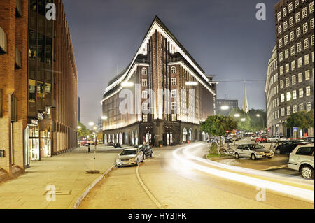 Il Cile casa in ufficio casa quarto nel centro storico della città di Amburgo, Germania, Europa Chilehaus Kontorhausviertel im in der Altstadt von Hamburg, Deuts Foto Stock