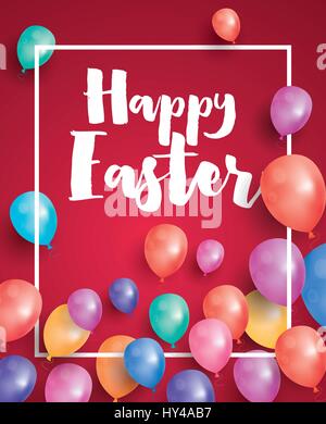 Felice Pasqua Card con battenti palloncini e cornice bianca. Illustrazione Vettoriale. Illustrazione Vettoriale