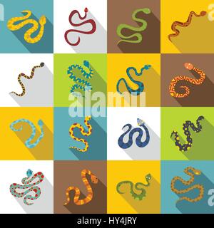 Snake set di icone di stile di Piana Illustrazione Vettoriale