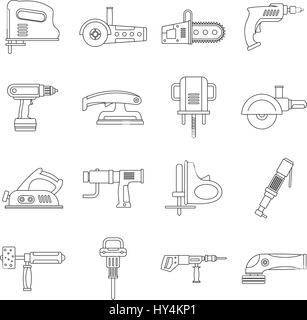 Utensili elettrici set di icone di stile di contorno Illustrazione Vettoriale