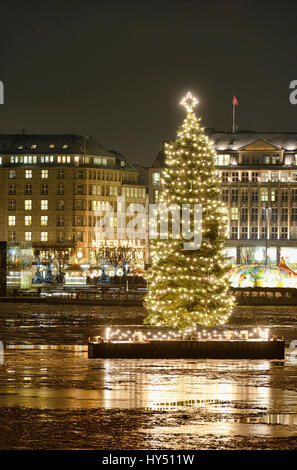 L'abete di Natale sul Alster interno ad Amburgo, Germania, Europa Weihnachtstanne auf der Binnenalster in Amburgo, Deutschland, Europa Foto Stock