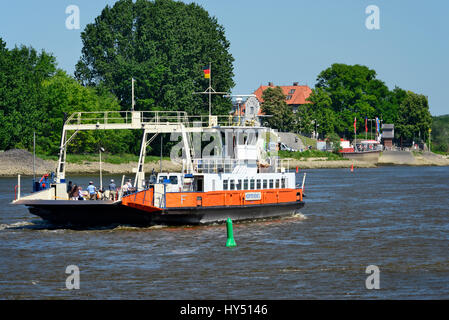 Elbfaehre Zollenspieker-Hoopte sull'Elba altezza Kirchwerder, Amburgo, Germania, Europa Elbfaehre Zollenspieker-Hoopte auf der Elbe Hoehe Kirchwerder Foto Stock