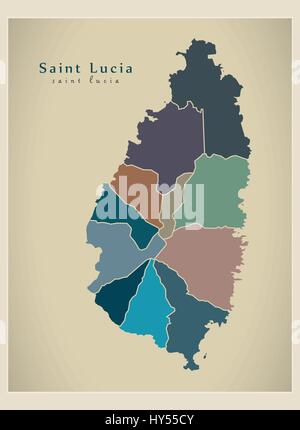 Mappa moderno - Saint Lucia con i dettagli di distretti LC Illustrazione Vettoriale