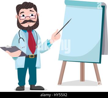 Medico con appunti dando presentazione medica. Illustrazione Vettoriale